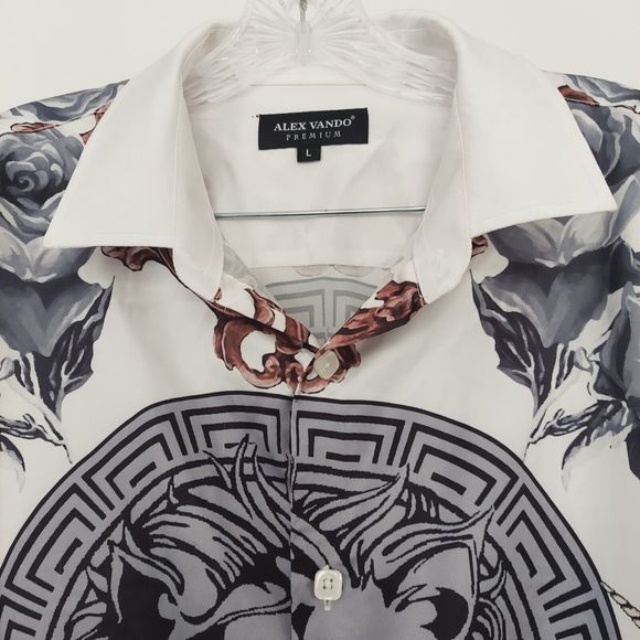 Alex Vando Premium Shirt Button Up Size Large Lions Horse Chains Club Party - Picture 2 of 9